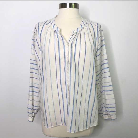 Madewell Peasant Top in Stripe Cream Blue Cotton L - Picture 2 of 7